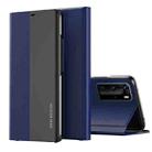 For Huawei P40 Side Electroplated Dormant Ultra-Thin Horizontal Flip Leather Case with Holder(Dark Blue) - 1