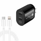 40W Dual Port PD / Type-C Fast Charger with Type-C to 8 Pin Data Cable, US Plug(Black) - 1