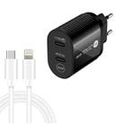 40W Dual Port PD / Type-C Fast Charger with Type-C to 8 Pin Data Cable, EU Plug(Black) - 1