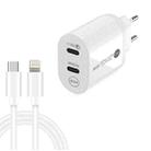 40W Dual Port PD / Type-C Fast Charger with Type-C to 8 Pin Data Cable, EU Plug(White) - 1