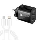 40W Dual Port PD / Type-C Fast Charger with Type-C to 8 Pin Data Cable, UK Plug(Black) - 1