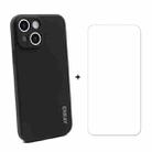 For iPhone 13 mini Hat-Prince ENKAY Liquid Silicone Shockproof Protective Case Drop Protection Cover + 9H Tempered Glass Screen Protector (Black) - 1