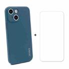 For iPhone 13 mini Hat-Prince ENKAY Liquid Silicone Shockproof Protective Case Drop Protection Cover + 9H Tempered Glass Screen Protector (Dark Blue) - 1