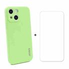 For iPhone 13 mini Hat-Prince ENKAY Liquid Silicone Shockproof Protective Case Drop Protection Cover + 9H Tempered Glass Screen Protector (Light Green) - 1