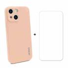 For iPhone 13 mini Hat-Prince ENKAY Liquid Silicone Shockproof Protective Case Drop Protection Cover + 9H Tempered Glass Screen Protector (Pink) - 1
