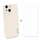 For iPhone 13 ENKAY Liquid Silicone Shockproof Case with 9H Tempered Glass Film(Beige) - 1