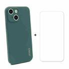 For iPhone 13 ENKAY Liquid Silicone Shockproof Case with 9H Tempered Glass Film(Dark Green) - 1