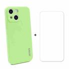 For iPhone 13 ENKAY Liquid Silicone Shockproof Case with 9H Tempered Glass Film(Light Green) - 1