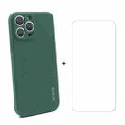 For iPhone 13 Pro Hat-Prince ENKAY Liquid Silicone Shockproof Protective Case Drop Protection Cover + 9H Tempered Glass Screen Protector (Dark Green) - 1