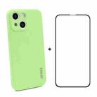 For iPhone 13 mini Hat-Prince ENKAY Liquid Silicone Shockproof Protective Case Drop Protection Cover + Full Coverage Tempered Glass Protector Film (Light Green) - 1
