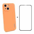 For iPhone 13 mini Hat-Prince ENKAY Liquid Silicone Shockproof Protective Case Drop Protection Cover + Full Coverage Tempered Glass Protector Film (Orange) - 1