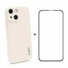 For iPhone 13 Hat-Prince ENKAY Liquid Silicone Shockproof Protective Case Drop Protection Cover + Full Coverage Tempered Glass Protector Film(Beige) - 1