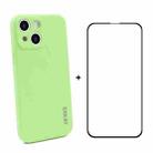 For iPhone 13 Hat-Prince ENKAY Liquid Silicone Shockproof Protective Case Drop Protection Cover + Full Coverage Tempered Glass Protector Film(Light Green) - 1