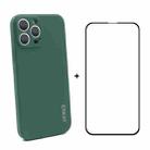 For iPhone 13 Pro Hat-Prince ENKAY Liquid Silicone Shockproof Protective Case Drop Protection Cover + Full Coverage Tempered Glass Protector Film (Dark Green) - 1