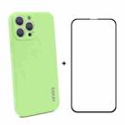 For iPhone 13 Pro Hat-Prince ENKAY Liquid Silicone Shockproof Protective Case Drop Protection Cover + Full Coverage Tempered Glass Protector Film (Light Green) - 1