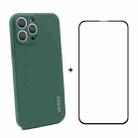 For iPhone 13 Pro Max Hat-Prince ENKAY Liquid Silicone Shockproof Protective Case Drop Protection Cover + Full Coverage Tempered Glass Protector Film (Dark Green) - 1