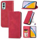 For OnePlus Nord 2 Retro Skin Feel Business Magnetic Horizontal Flip Leather Case with Holder & Card Slots & Wallet & Photo Frame(Red) - 1