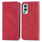 For OnePlus Nord 2 Retro Skin Feel Business Magnetic Horizontal Flip Leather Case with Holder & Card Slots & Wallet & Photo Frame(Red) - 2
