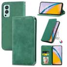 For OnePlus Nord 2 Retro Skin Feel Business Magnetic Horizontal Flip Leather Case with Holder & Card Slots & Wallet & Photo Frame(Green) - 1
