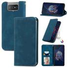 For Asus Zenfone 8 Flip Retro Skin Feel Business Magnetic Horizontal Flip Leather Case with Holder & Card Slots & Wallet & Photo Frame(Blue) - 1