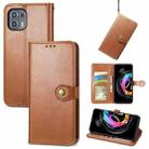 For Motorola Edge 20 Lite Solid Color Leather Buckle Phone Case with Lanyard & Photo Frame & Card Slot & Wallet & Stand Function(Brwon) - 1