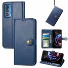 For Motorola Edge 20 Pro Solid Color Leather Buckle Phone Case with Lanyard & Photo Frame & Card Slot & Wallet & Stand Function(Blue) - 1