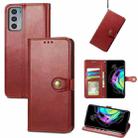 For Motorola Edge 20 Solid Color Leather Buckle Phone Case with Lanyard & Photo Frame & Card Slot & Wallet & Stand Function(Red) - 1