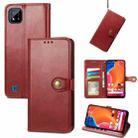 For OPPO Realme C20 Solid Color Leather Buckle Phone Case with Lanyard & Photo Frame & Card Slot & Wallet & Stand Function(Red) - 1