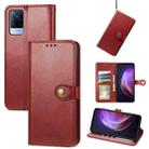 For vivo V21 5G Solid Color Leather Buckle Phone Case with Lanyard & Photo Frame & Card Slot & Wallet & Stand Function(Red) - 1