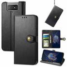 For Asus Zenfone 8 Flip Solid Color Leather Buckle Phone Case with Lanyard & Photo Frame & Card Slot & Wallet & Stand Function(Black) - 1