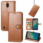 For Nokia C01 Plus Solid Color Leather Buckle Phone Case with Lanyard & Photo Frame & Card Slot & Wallet & Stand Function(Brwon) - 1