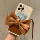 Fashionable Bowknot Crossbody Leather Card Bag Back Cover Case For iPhone 13 Pro Max(Light Brown) - 1