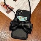 Fashionable Bowknot Crossbody Leather Card Bag Back Cover Case For iPhone 13(Black) - 1