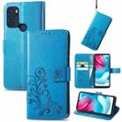 For Motorla Moto G60S Four-leaf Clasp Embossed Buckle Mobile Phone Protection Leather Case with Lanyard & Card Slot & Wallet & Bracket Function(Blue) - 1