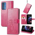 For Motorola Edge 20 Pro Four-leaf Clasp Embossed Buckle Mobile Phone Protection Leather Case with Lanyard & Card Slot & Wallet & Bracket Function(Magenta) - 1