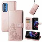 For Motorola Edge 20 Pro Four-leaf Clasp Embossed Buckle Mobile Phone Protection Leather Case with Lanyard & Card Slot & Wallet & Bracket Function(Rose Gold) - 1