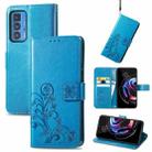 For Motorola Edge 20 Pro Four-leaf Clasp Embossed Buckle Mobile Phone Protection Leather Case with Lanyard & Card Slot & Wallet & Bracket Function(Blue) - 1