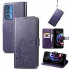 For Motorola Edge 20 Pro Four-leaf Clasp Embossed Buckle Mobile Phone Protection Leather Case with Lanyard & Card Slot & Wallet & Bracket Function(Purple) - 1