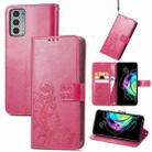 For Motorola Edge 20 Four-leaf Clasp Embossed Buckle Mobile Phone Protection Leather Case with Lanyard & Card Slot & Wallet & Bracket Function(Magenta) - 1