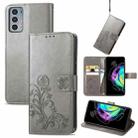 For Motorola Edge 20 Four-leaf Clasp Embossed Buckle Mobile Phone Protection Leather Case with Lanyard & Card Slot & Wallet & Bracket Function(Grey) - 1