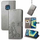 For Nokia  XR 20 Four-leaf Clasp Embossed Buckle Mobile Phone Protection Leather Case with Lanyard & Card Slot & Wallet & Bracket Function(Grey) - 1