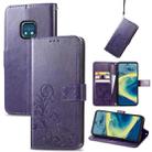 For Nokia  XR 20 Four-leaf Clasp Embossed Buckle Mobile Phone Protection Leather Case with Lanyard & Card Slot & Wallet & Bracket Function(Purple) - 1