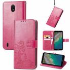 For Nokia C01 Plus Four-leaf Clasp Embossed Buckle Mobile Phone Protection Leather Case with Lanyard & Card Slot & Wallet & Bracket Function(Magenta) - 1