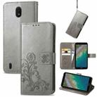 For Nokia C01 Plus Four-leaf Clasp Embossed Buckle Mobile Phone Protection Leather Case with Lanyard & Card Slot & Wallet & Bracket Function(Grey) - 1