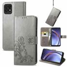 For Huawei Maimang 10 SE Four-leaf Clasp Embossed Buckle Mobile Phone Protection Leather Case with Lanyard & Card Slot & Wallet & Bracket Function(Grey) - 1