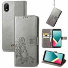 For Wiko Y61 Four-leaf Clasp Embossed Buckle Mobile Phone Protection Leather Case with Lanyard & Card Slot & Wallet & Bracket Function(Grey) - 1