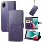 For Wiko Y61 Four-leaf Clasp Embossed Buckle Mobile Phone Protection Leather Case with Lanyard & Card Slot & Wallet & Bracket Function(Purple) - 1
