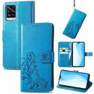 For vivo S7 Four-leaf Clasp Embossed Buckle Mobile Phone Protection Leather Case with Lanyard & Card Slot & Wallet & Bracket Function(Blue) - 1