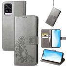 For vivo S7 Four-leaf Clasp Embossed Buckle Mobile Phone Protection Leather Case with Lanyard & Card Slot & Wallet & Bracket Function(Grey) - 1