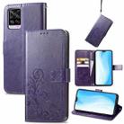 For vivo S7 Four-leaf Clasp Embossed Buckle Mobile Phone Protection Leather Case with Lanyard & Card Slot & Wallet & Bracket Function(Purple) - 1